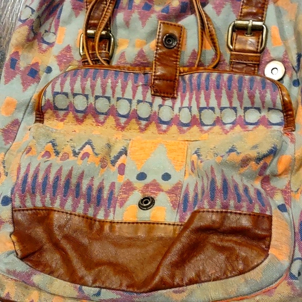 Hurley Geometric Pattern Leather Backpack - image 7